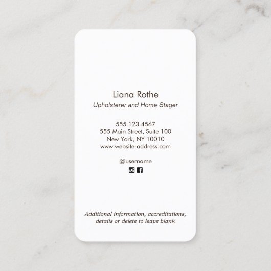 Interieur Decorator Floral Frans stoelontwerp Visitekaartje (Achterkant)