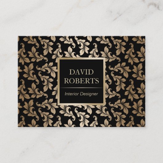 Interieur design Luxury Black & Gold Damask Modern Visitekaartje (Voorkant)