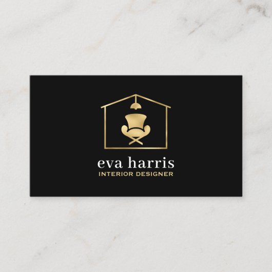 Interieur Designer Elegant Zwart & Goud Visitekaartje (Voorkant)