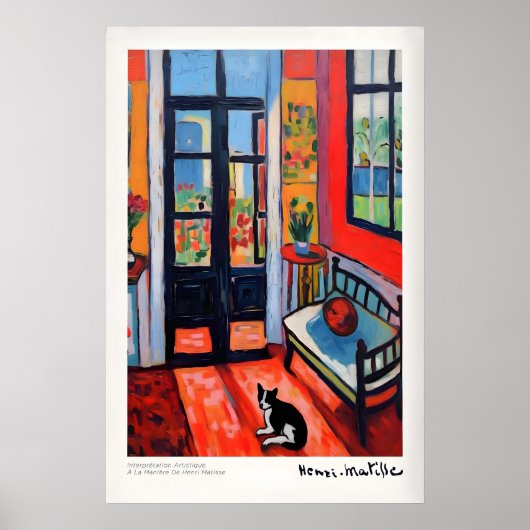Interieur met kat en open deur poster (Voorkant)