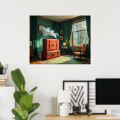  interieur met koffers-trein en rook poster (Thuiskantoor)