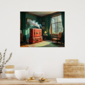  interieur met koffers-trein en rook poster (Keuken)