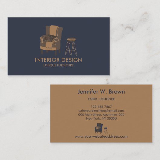 Interieur ontwerp Sofa Table Pillow marine Visitekaartje (Voorkant / Achterkant)