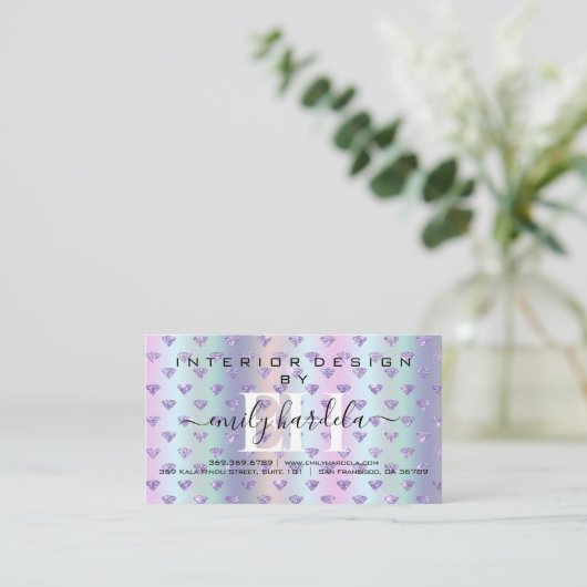 Interieur ontwerp van mousserend diamant visitekaartje (Staand voorkant)