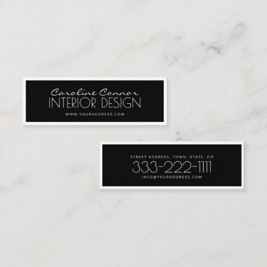 Interieur ontwerp zwart/wit-breedkaart mini visitekaartje (Voorkant / Achterkant)