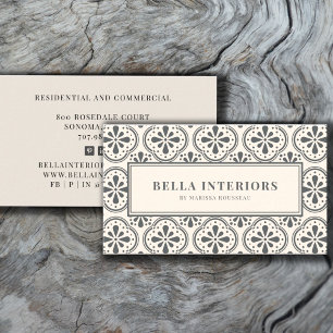 Interieur ontwerper Charcoal Grey Cream Patroon Visitekaartje