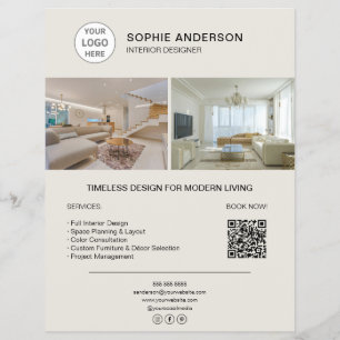 Interieur Ontwerper Logo Foto QR Neutraal Bedrijf Flyer