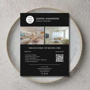 Interieur Ontwerper Logo Foto QR Zwart Zakelijk Flyer