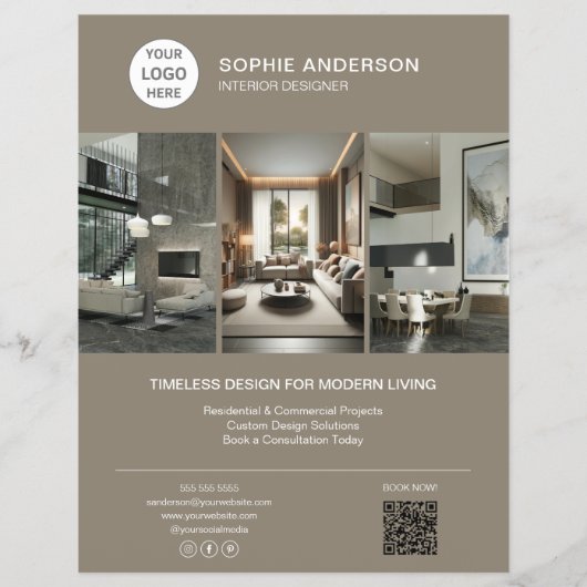 Interieur Ontwerper Logo Foto Taupe Professioneel Flyer (Voorkant)