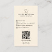 Interieur Ontwerper Monogram Foto QR Crème Visitekaartje (Achterkant)