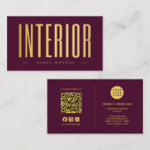 interieur Ontwerper QR Code Logo Bourgondië En Gou Visitekaartje (Voorkant / Achterkant)
