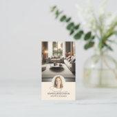 Interieur Ontwerper Script Naam Foto QR Cream Visitekaartje (Staand voorkant)
