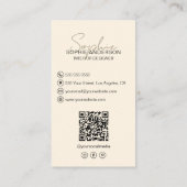 Interieur Ontwerper Script Naam Foto QR Cream Visitekaartje (Achterkant)