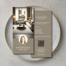 Interieur Ontwerper Script Naam Foto QR Taupe