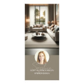 Interieur Ontwerper Script Naam Foto QR Taupe Reclamekaart (Voorkant)
