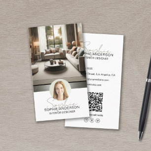 Interieur Ontwerper Script Naam Foto QR Wit Visitekaartje