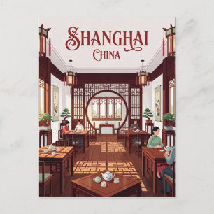 Interieur van de Huxinting-theesalon in China Briefkaart
