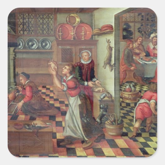 Interieur van de keuken, het avondmaal bij Emmaus Vierkante Sticker (Voorkant)