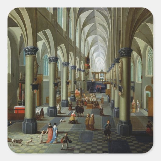 Interieur van een kerk vierkante sticker (Voorkant)