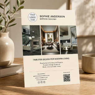 Interieurontwerp Logo Foto Crème Professioneel Flyer