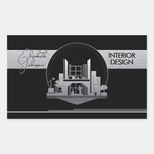 Interieurontwerp of Architect Logo Black and Steel Rechthoekige Sticker (Voorkant)