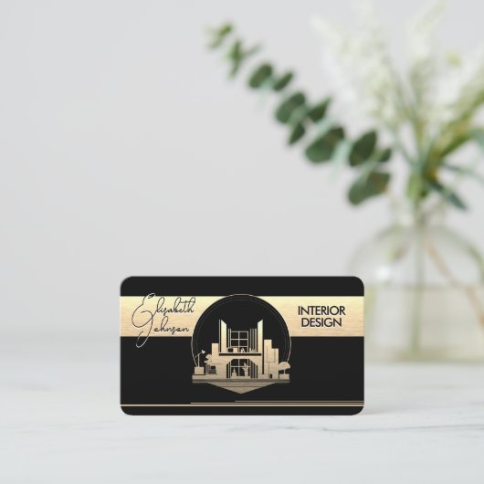 Interieurontwerp of Architect Logo Zwart en Goud Visitekaartje (Staand voorkant)