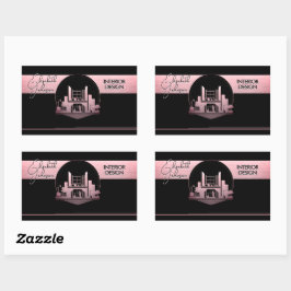 Interieurontwerp of Architect Logo Zwart en Roos Rechthoekige Sticker