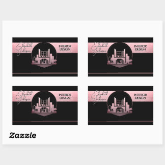Interieurontwerp of Architect Logo Zwart en Roos Rechthoekige Sticker