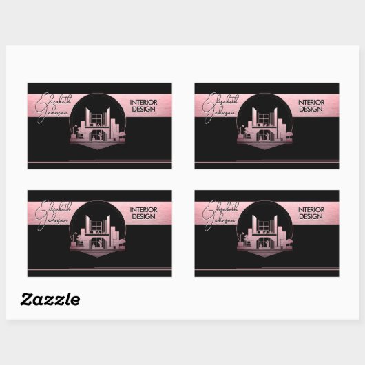 Interieurontwerp of Architect Logo Zwart en Roos Rechthoekige Sticker (Vel)