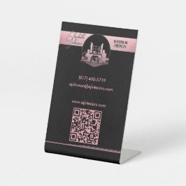 Interieurontwerp of Architect Logo Zwart en Roos Reclamebord Met Voetstuk