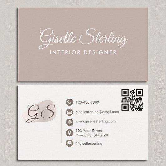 Interieurontwerper Blush Mauve Elegante QR-code Visitekaartje