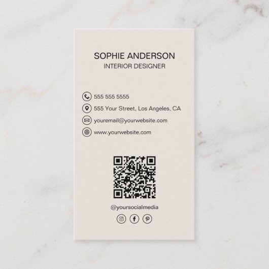 Interieurontwerper Custom Photo QR Social Media Visitekaartje (Achterkant)