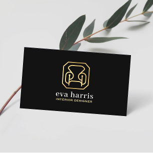 Interieurontwerper Elegant Grijs & Gouden Logo Visitekaartje
