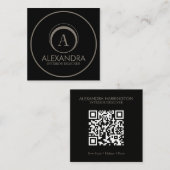 Interieurontwerper Elegant Monogram QR-code Zwart Vierkante Visitekaartje (Voorkant / Achterkant)