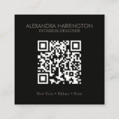 Interieurontwerper Elegant Monogram QR-code Zwart Vierkante Visitekaartje (Achterkant)
