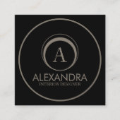 Interieurontwerper Elegant Monogram QR-code Zwart Vierkante Visitekaartje (Voorkant)