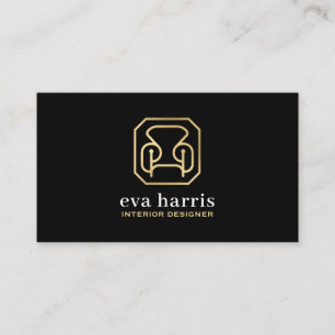 Interieurontwerper Elegant Zwart & Goud Logo Visitekaartje