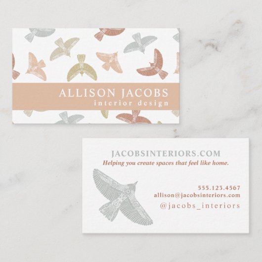 Interieurontwerper Folk Birds Pattern Visitekaartje (Voorkant / Achterkant)
