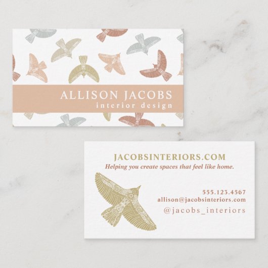 Interieurontwerper Folk Birds Pattern Visitekaartje (Voorkant / Achterkant)