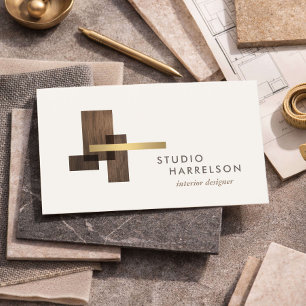 Interieurontwerper Hout Goud Logo Ivoor Visitekaartje