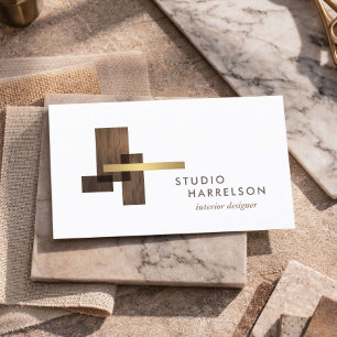 Interieurontwerper Hout Goud Logo Visitekaartje