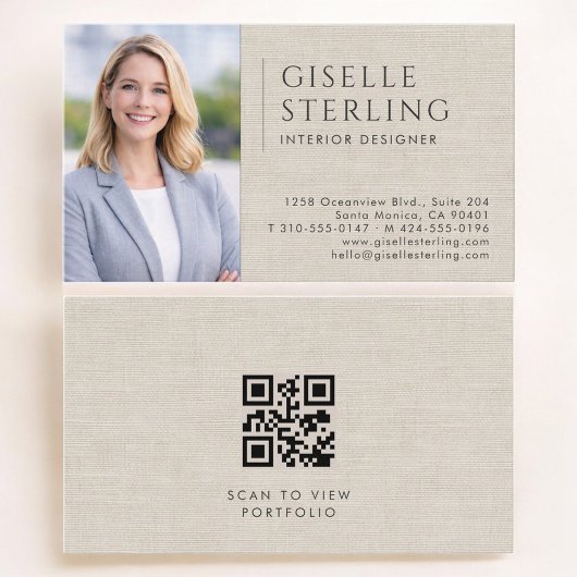 Interieurontwerper Linnen Foto QR Code Visitekaartje