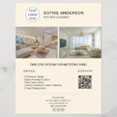 Interieurontwerper Logo Foto QR Crème Zakelijk Flyer (Voorkant)