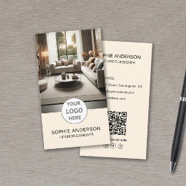 Interieurontwerper Logo Foto QR Social Media Cream Visitekaartje