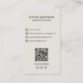 Interieurontwerper Logo Foto QR Social Media Tan Visitekaartje (Achterkant)