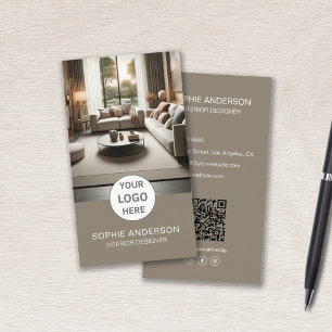 Interieurontwerper Logo Foto QR Social Media Taupe Visitekaartje
