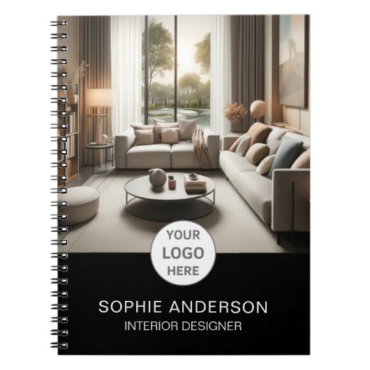 Interieurontwerper Logo Foto Zwart Notitieboek (Voorkant)