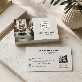 Interieurontwerper Logo QR-code Neutraal Beige Visitekaartje