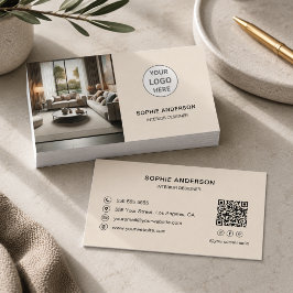 Interieurontwerper Logo QR Social Media Crème Visitekaartje