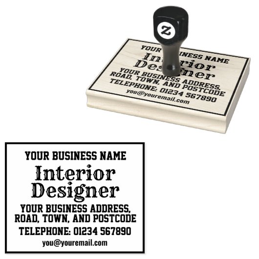 Interieurontwerper met naam, adres, enz. rubberstempel (Gestempeld)